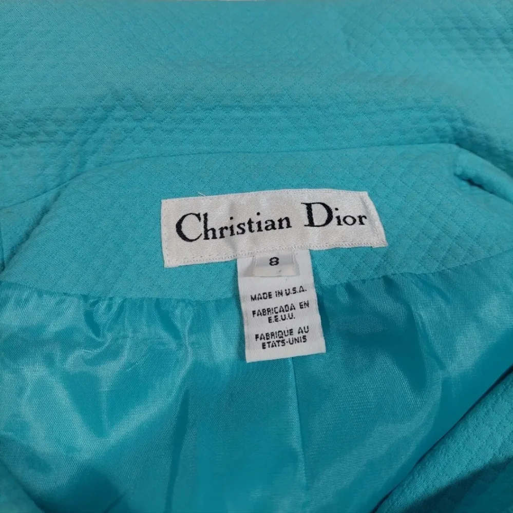 Vintage Christian Dior Teal Double Breasted Blazer Jacket Short Sleeve Women’s 8